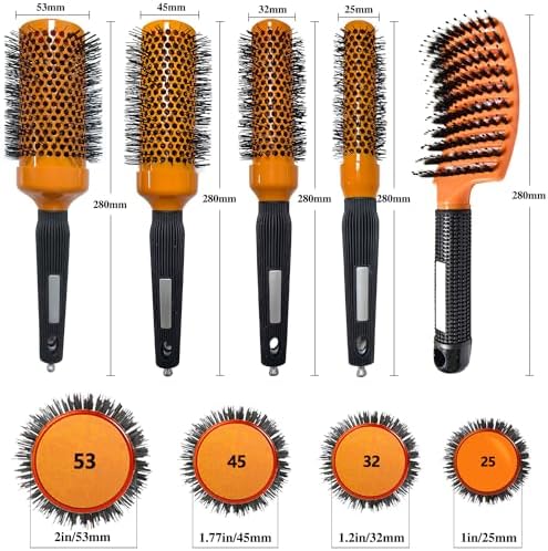 5pcs Round Brushes for Blow Drying&Boar Bristle Detangling Hair Brush - Image 7