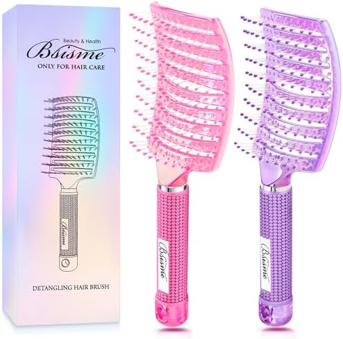 Hair Brush Set Curved Vented Brush Women Kids Curly Thick Fine Wet Dry Hair by Bsisme