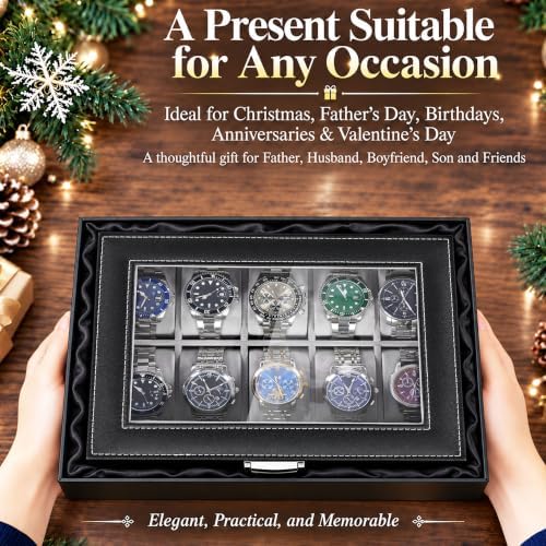 BEWISHOME Watch Case, 20-Slot Watch Box Organizer with Large Glass Lid - Image 3