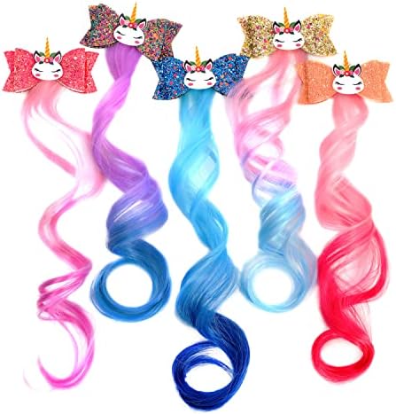 5- Colored Hair Clips For Girls Hair Extensions For Kids by JIUSERLU
