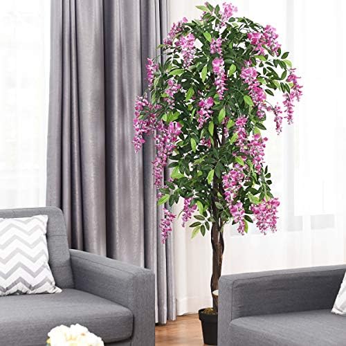 Goplus 6FT Ficus Artificial Tree, Fake Wisteria Tree in Nursery Pot, Greenery Faux Floor Plant, Tall Artificial Plants for Indoor Outdoor Bedroom Living Room Decor - Image 3