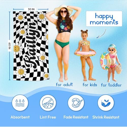 JML Personalized Beach Towel with Name, Custom Flower Beach Towel, Customized Microfiber Pool Towel, Quick Dry & Absorbent Swim Towel for Adult,Mother's Day, Birthday, Summer Holiday,Vacation - Image 3