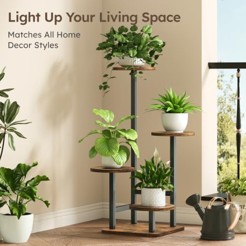 Plant Stand Indoor - 4 Tiered Indoor Plant Stand, Metal Plant Shelf Plant Holder, Ideal for Living Room, Garden, Patio, Balcony (Black Brown) - Image 4