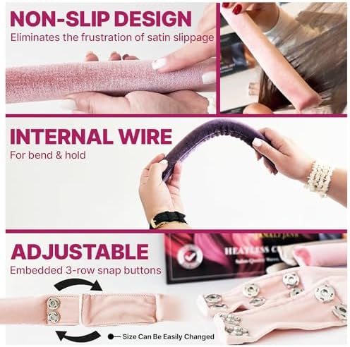 13-in-1 Heatless Curls Overnight,8 PCS Overnight Blowout Rods,Heatless Hair Curlers to Sleep In,Adjustable Heatless Curling Rod,Overnight Curls with Satin Bonnet for Sleeping,2 Scrunchies & Clips - Image 3
