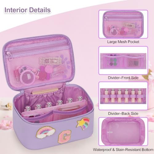 OCHEAL Initial Makeup Bag,Purple Travel Makeup Organizer Case Beauty Toiletry Cosmetic Bag with Rainbow, Trendy Stuff Personalized Gifts for Women and Girls-G - Image 6