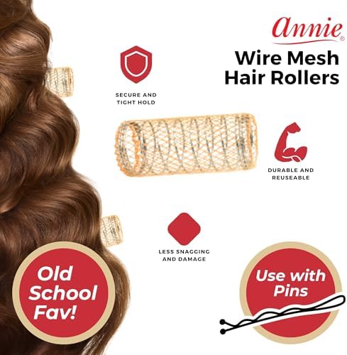 Annie Wire Mesh Rollers – Small 1-1/2 Inch Hair Curlers for Tight Curls & Ringlets, Heatless Styling Tools for Short to Long Hair – 12 Count (Peach) - Image 2