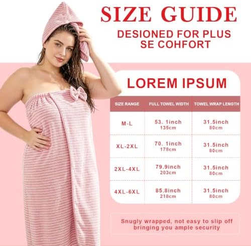 Oversized Bath Towel Wrap for Women Plus Size with Hair Dry Towel Set Microfiber Soft Absorbent Body Wrap with Button Design for Shower, Spa, Beach, Latte Stripe (XL-2XL) - Image 3