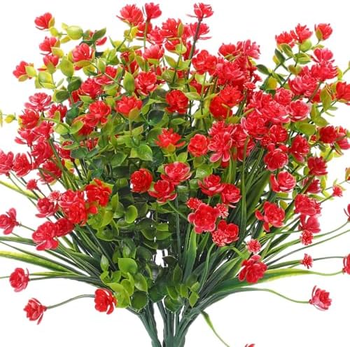 WILLBOND 12 Bundles UV Resistant Faux Flowers, Red by Willbond+Technology+Limited