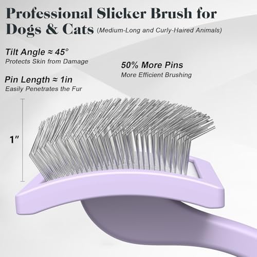 2PCS Slicker Brush for Dogs & Pet Comb,Professional Dog Grooming Brush (Goldendoodles,Poodles,Labradoodles) with Extra Long Pins to Effectively Remove Tangles, Knots and Mats (Light Purple, Large) - Image 3