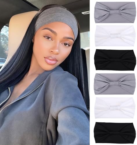 XTREND 6 Packs Fashion Sports Headbands for Women - Non-Slip Stretchy Boho Turbans for Workout, Yoga, Running (Black*2, White*2, Light Gray*2) by XTREND