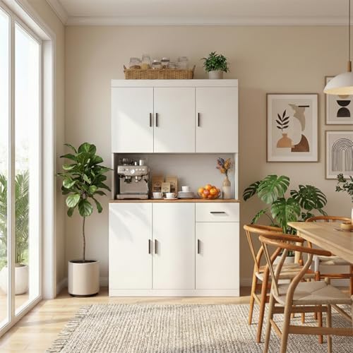 DIYART 71 Inch White Pantry Cabinet with Power Outlet, Heavy-Duty Freestanding Kitchen Storage Organizer with Reinforced Frame, Pantry Hutch for Kitchen, Dining Room, Laundry Room - Image 6