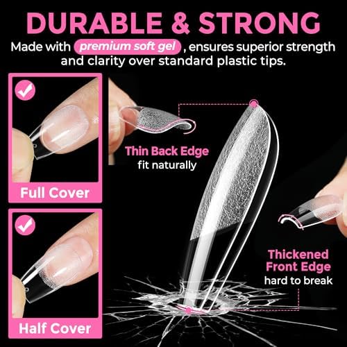 UNA GELLA Short Coffin Nail Tips 216pcs/12 Sizes Soft Gel Tips - Image 5