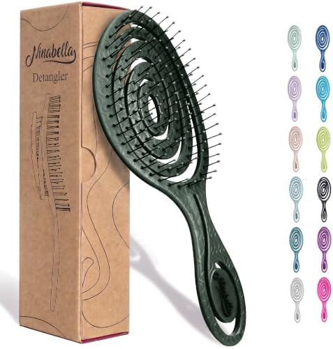 Ninabella Detangling Hair Brush - Gentle Detangler Brush for Curly, Fine, Thick and Long Hair - Hairbrush for Women - For Wet and Dry Hair - Stone Edition - Emerald Green by Ninabella