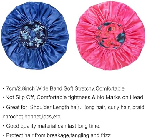 Isshin Beauty Silk Satin Bonnet Hair Cap: 2pcs 17inch Diameter Extra Large Jumbo Sleeping Satin Bonnets (Blue & HotPink) - Image 6