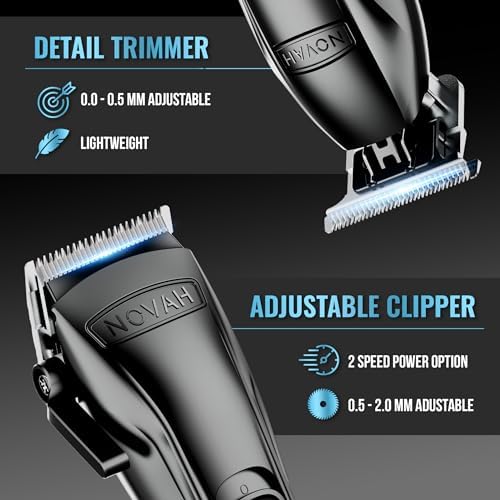 Novah Professional Barber Clippers and Trimmer Set - Foil Shaver Professional Hair Clippers for Men, Mens Cordless Hair Clipper for Barbers Haircut Kit, Fade - Image 2