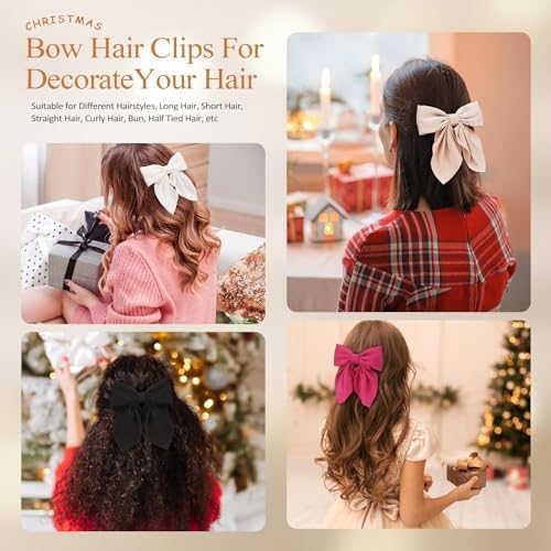 Seiolieliou 6Pcs Hair Bows for Women, Silky Satin Bow Hair Clips for Girls - Image 6