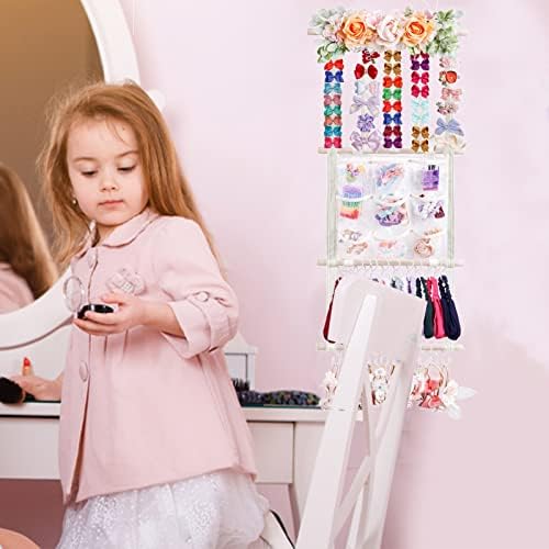 cherrboll Hair Bows Holder Headband Organizer for Girls, Hair Clips Hanger Storage with Hooks, Wall Hanging Decor for Nursery Room - Image 2