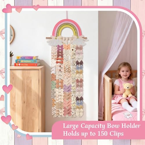 Munzong Rainbow Hair Clip Bow Holder, Hair Accessories Organizer 11x26 Inch - Image 2