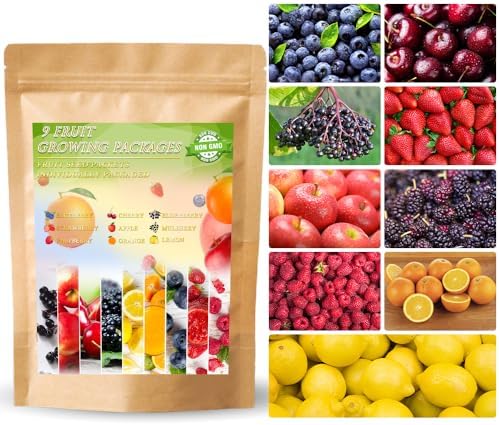 1200+ Mix Fruit Seeds Berry Seeds for Planting (9 Varieties) Heirloom Strawberry Raspberry Mulberry Apple Orange Blueberry Lemon Elderberry Cherry Seed for Home Garden by Ficoszo
