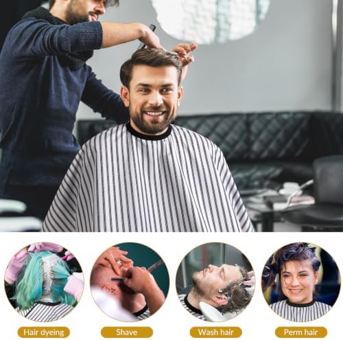 Barber Cape with Neck Brush & Disposable Neck Paper, Black & White Stripes - Image 6