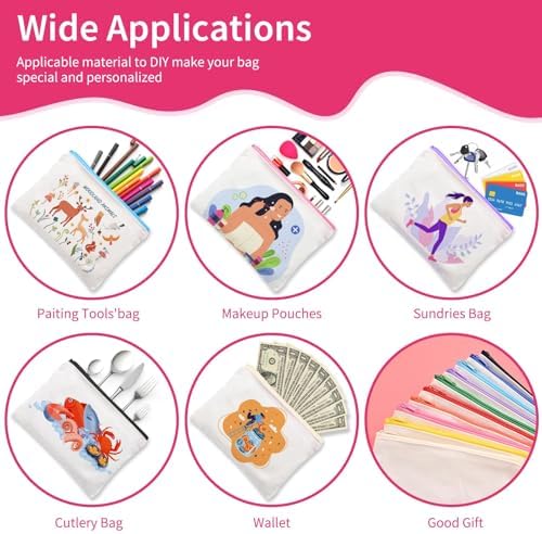 AMDAILY 10Pcs Canvas Makeup Bags Bulk, Cotton Sublimation DIY Cosmetic Bag - Image 5