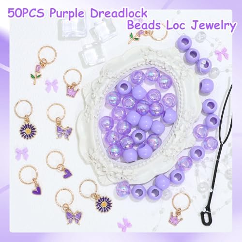 NAISKA 50PCS Purple Beads for Hair Multi-styles Hair Jewelry for Braids - Image 5