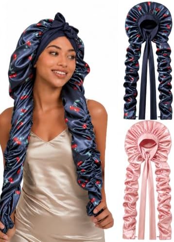 Double Layer Slik Like Satin Bonnet, 33-43" XXL Bonnet for Braids Long Hair by Kemispary