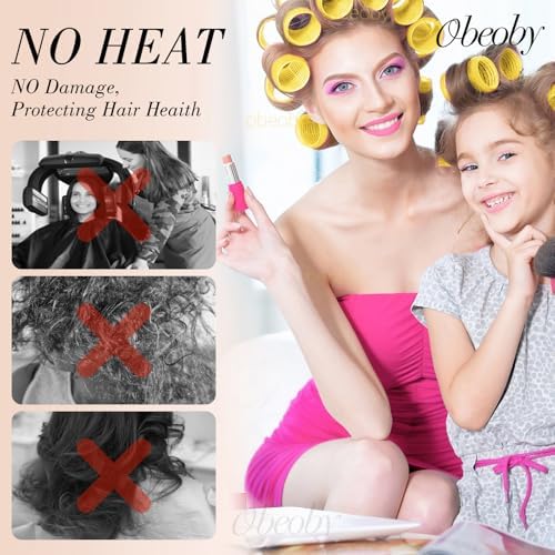 obeoby 4 Sizes Hair Rollers Curlers Set with Clips for Women Girls, Yellow - Image 5