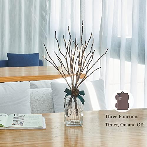 Lighted Brown Branches 18IN 70L Warm White Fairy Lights, LED Willow Branch Lights with Timer Battery Operated for Home Bedroom Living Room Vase Decoration - Image 2
