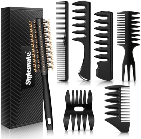 Stylemate Men's Hair Styling Combs and Brush Set - Roller Brush for Adding Volume, Pompadour, Slicked-back, Fauxhawk, Undercut Styling Combs by Stylemate