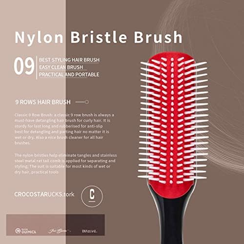 5 Pcs Detangling Brush Set Cushion Nylon Bristle Shampoo Brush Dual Edge Teasing Comb (Black-1) - Image 4