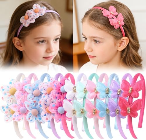XIMA 11pcs Girls Pearl Flower Headbands,Non-Slip Hair Accessories for Kids - Image 2
