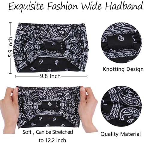 XTREND 4 Packs Wide Headbands Fashion Headscarf Bohemian Style Elastic Knotted Non-slip Headband Suitable For Black Women Outdoor Yoga Sports Printed Hair Accessories - Image 2