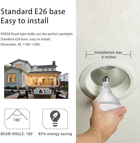 Gonhom Par38 led Flood Lights Outdoor Light Bulb,Dimmable 1800LM,20W Replace up to 200W,Outdoor Flood Light Bulbs for Backyard,Garage,Porch,Garden,2 Pack 5000K Daylight - Image 3