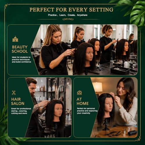 18" Human Hair Mannequin Head with Adjustable Tripod Stand - Image 6