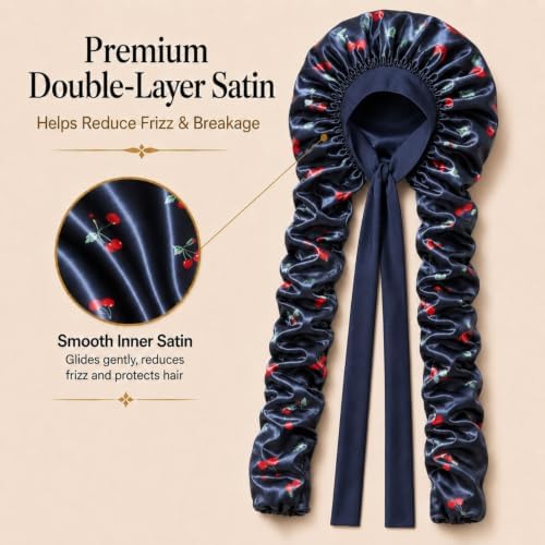 Double Layer Slik Like Satin Bonnet, 33-43" XXL Bonnet for Braids Long Hair - Image 2