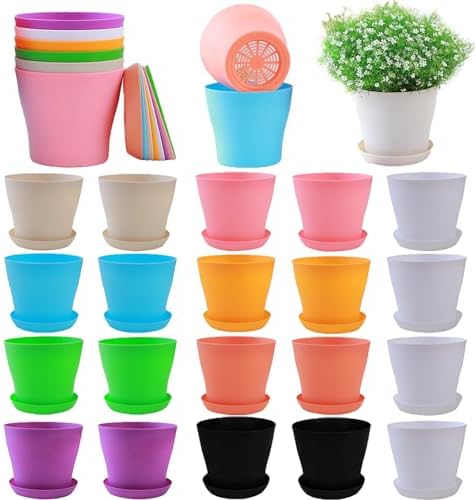 Tergy 20 Pack 7 Inch Plant Pots Bulk Small Plastic Planters Pots with Drainage Holes Flower Pot for Succulent, Cactus, Herb, African Violet by Tergy