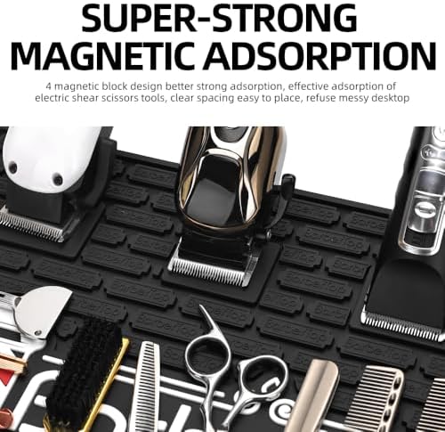 Magnetic Barber Mat for Clippers, 17.7 x 11.8 in, 4 Strong Magnetic Organizer Stations for Heavy Clippers and Trimmers, Professional Anti-Slip Rubber Heat Resistant Barber Table Mat for Hairstylist - Image 5