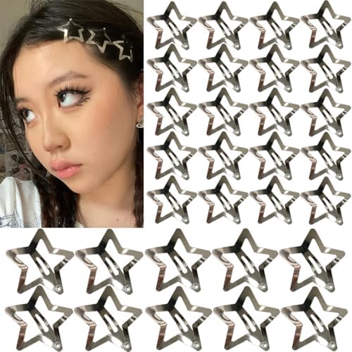 100 PCS Stars Hair Clips,50PCS 1.22"Clip and 50 PCS 1.65"Clips Snap Star Hair Accessories Non Slip Star Clips for Girls Women Y2K Accessories Silver Metal Hair Clips by Seneeel