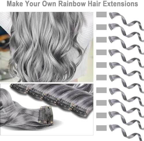 10 Pcs Gray Curly Wavy Synthetic Clip-In Hair Extensions 17 Inch Women Gift - Image 2