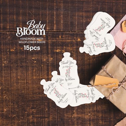 15 Pink Baby Bottle-Shaped Gift Wrap Tags with Wildflower Seeds - Image 3