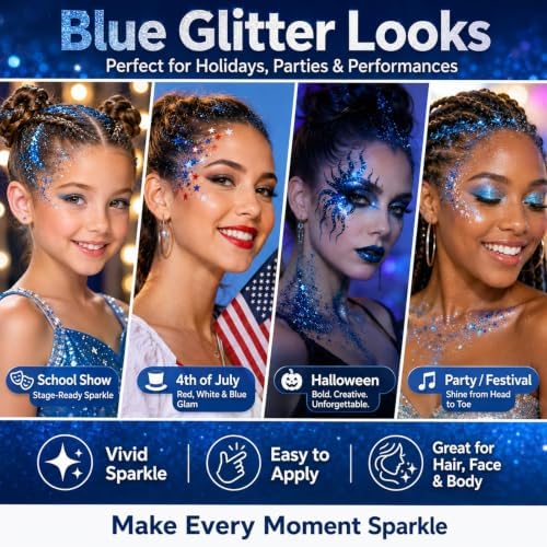 Go Ho Blue Glitter Stick, Sparkly Hair Face Body Shimmer for Women Kids - Image 6