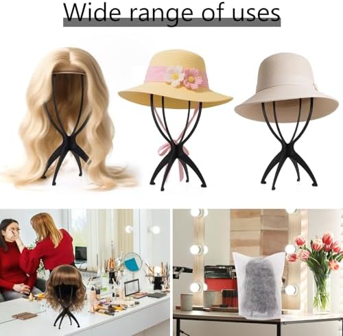 Tecbeauty 4Pcs Wig Stand with 8Pcs Wig Dust Bag, Portable Wig Holder Wig Head Stand for Women Multiple Wigs (Black) - Image 3