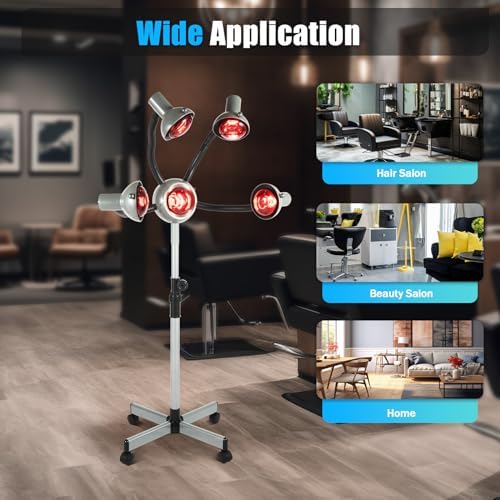 Perm Steamer, 5 Head Infrared Heater with Rolling Base - 750W Hair Drying and Perming Machine, Adjustable Height - Image 4