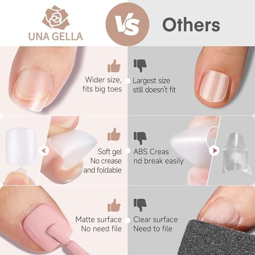 UNA GELLA Toe Nail Tips Square Full Cover 216Pcs Squoval Double Matte - Image 5