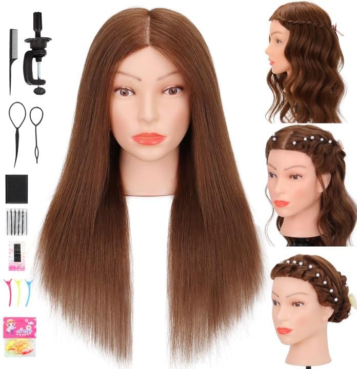 Mannequin Head 100% Human Hair Dark Brown for Braiding & Styling by TREOSIDA