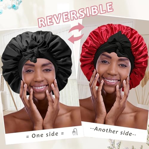 AWAYTR 2-Layer Satin Hair Bonnet, Tie Band Sleep Cap for Women - Image 2