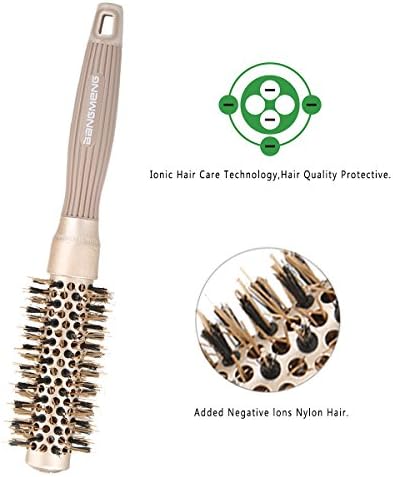 BANGMENG Round Brush with Boar Bristles, 1 inch Barrel, Nano Thermal Ceramic Ionic Tech for Straightening and Blow Drying, Gold - Image 5
