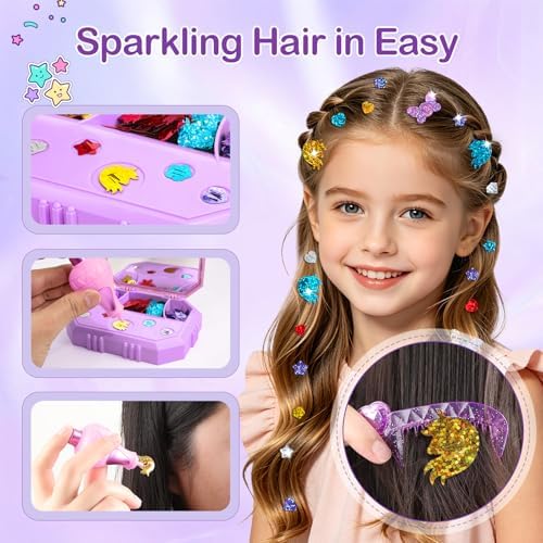 Hair Gem Stamper Kit – Hair Jewelry & Bling Craft Toys for Girls – Sparkling Hair Accessories with Glitter Sequins – DIY Hair Arts Crafts – Birthday Gifts for 5 6 7 8 9 10 11 12 Year Old - Image 5