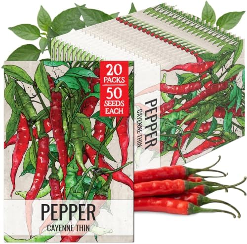 Seed Needs Thin Cayenne Pepper Seeds to Plant Vegetables - 20 Packs by SeedNeeds